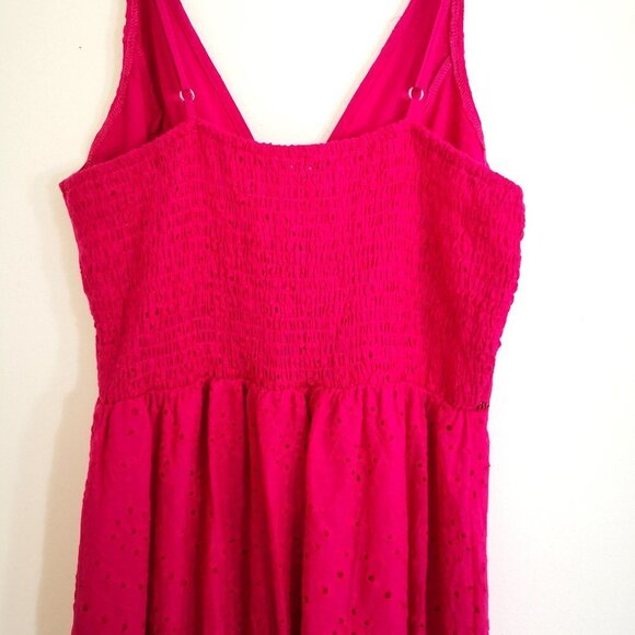 Simplee 100% Cotton Eyelet Spaghetti Strap Smocked Back Tiered Maxi Dress Pink - Picture 8 of 8
